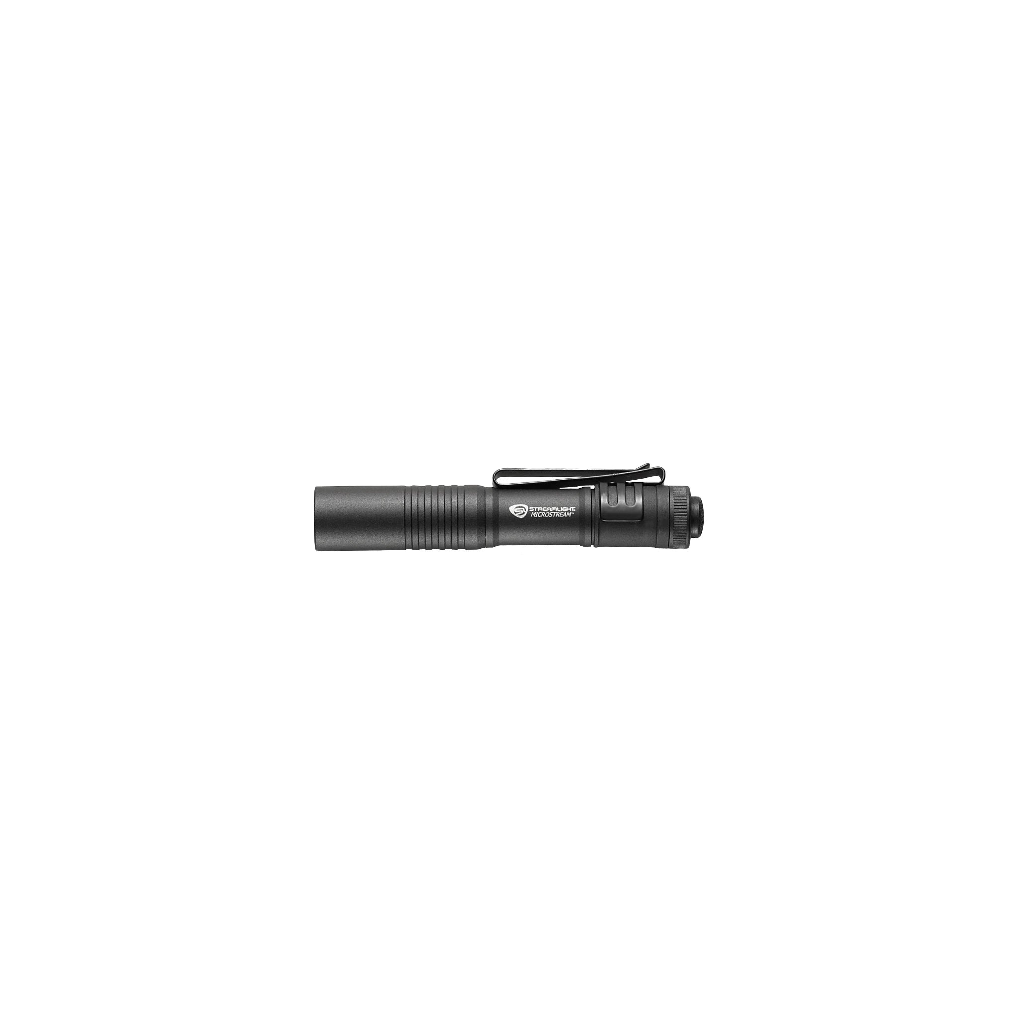 Schwarze Streamlight MicroStream Taschenlampe in Seitenansicht mit Clip