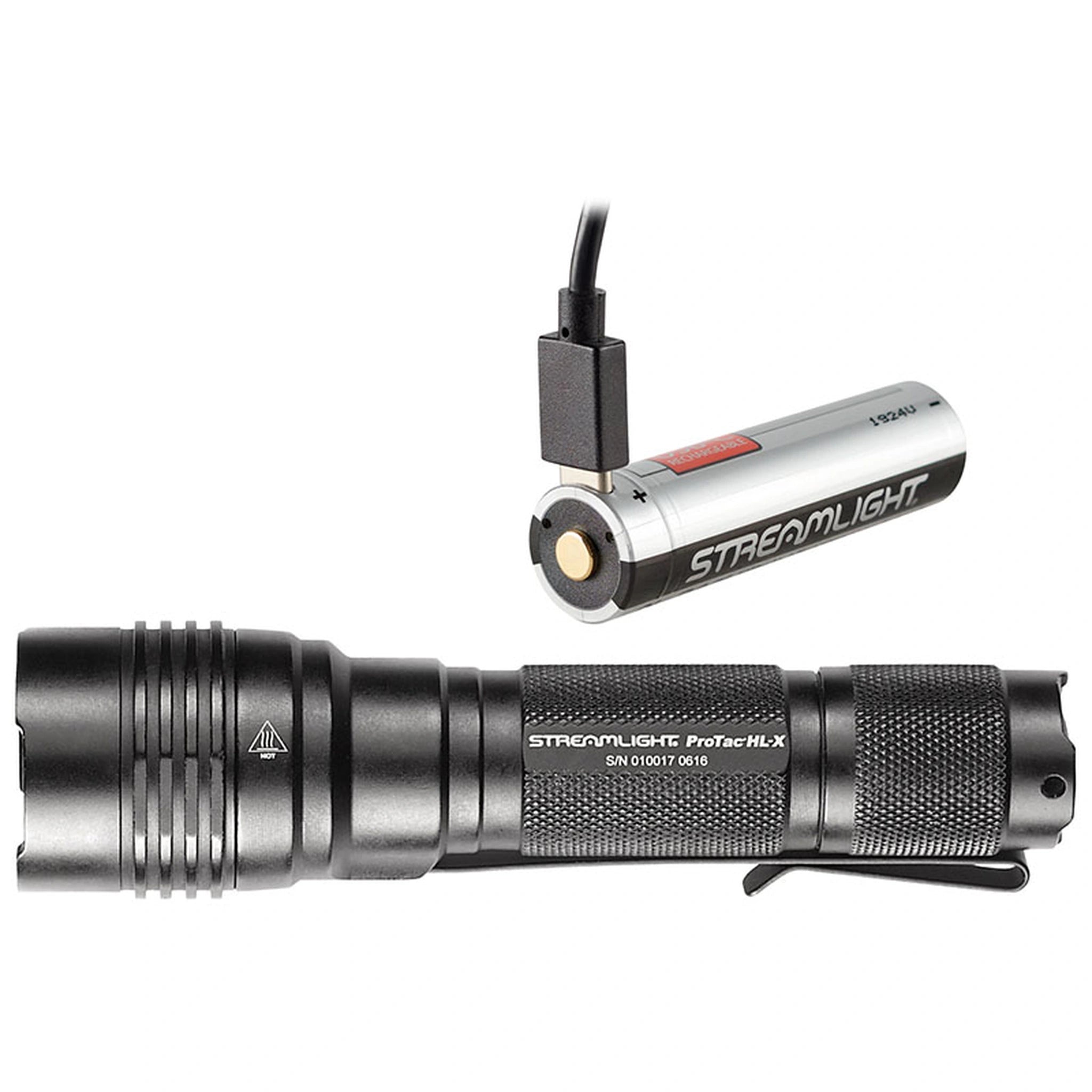 Schwarze Streamlight ProTac HL-X Taschenlampe in Seitenansicht