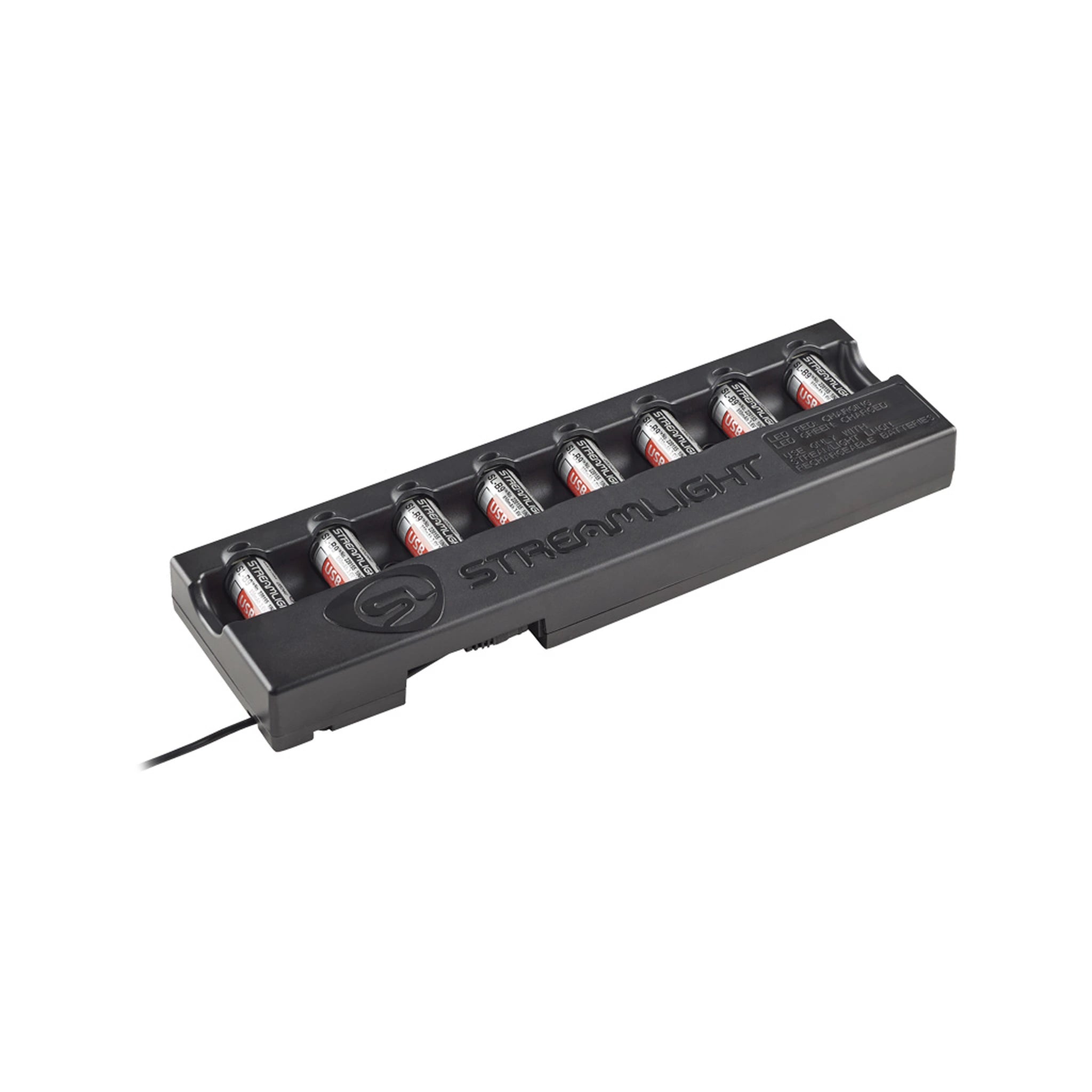 Streamlight SL-B9 Achtfach-Ladestation mit eingesetzten Akkus, schräge Hauptansicht