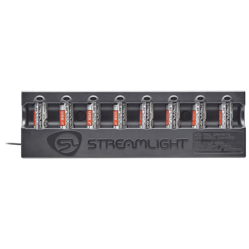 Streamlight SL-B9 Achtfach-Ladestation mit eingesetzten Akkus, Vorderansicht