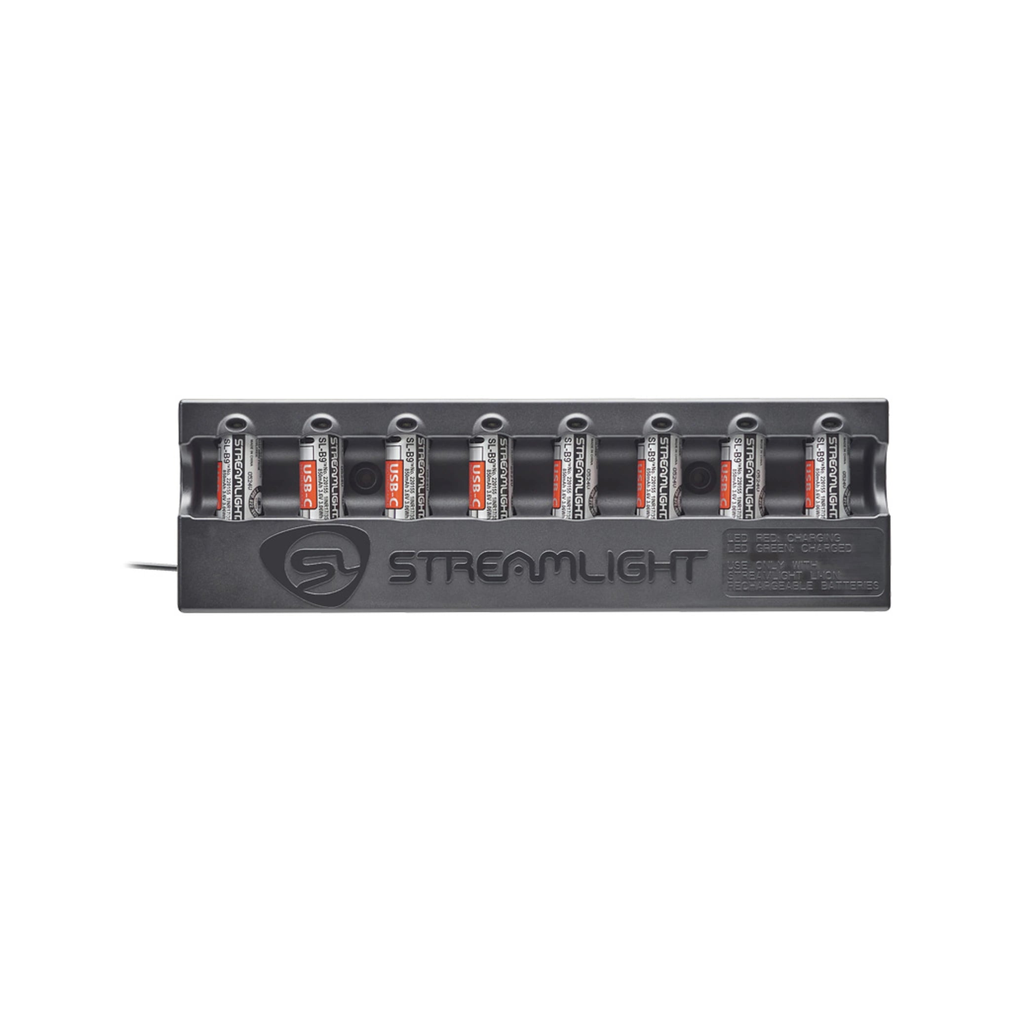 Streamlight SL-B9 Achtfach-Ladestation mit eingesetzten Akkus, Vorderansicht