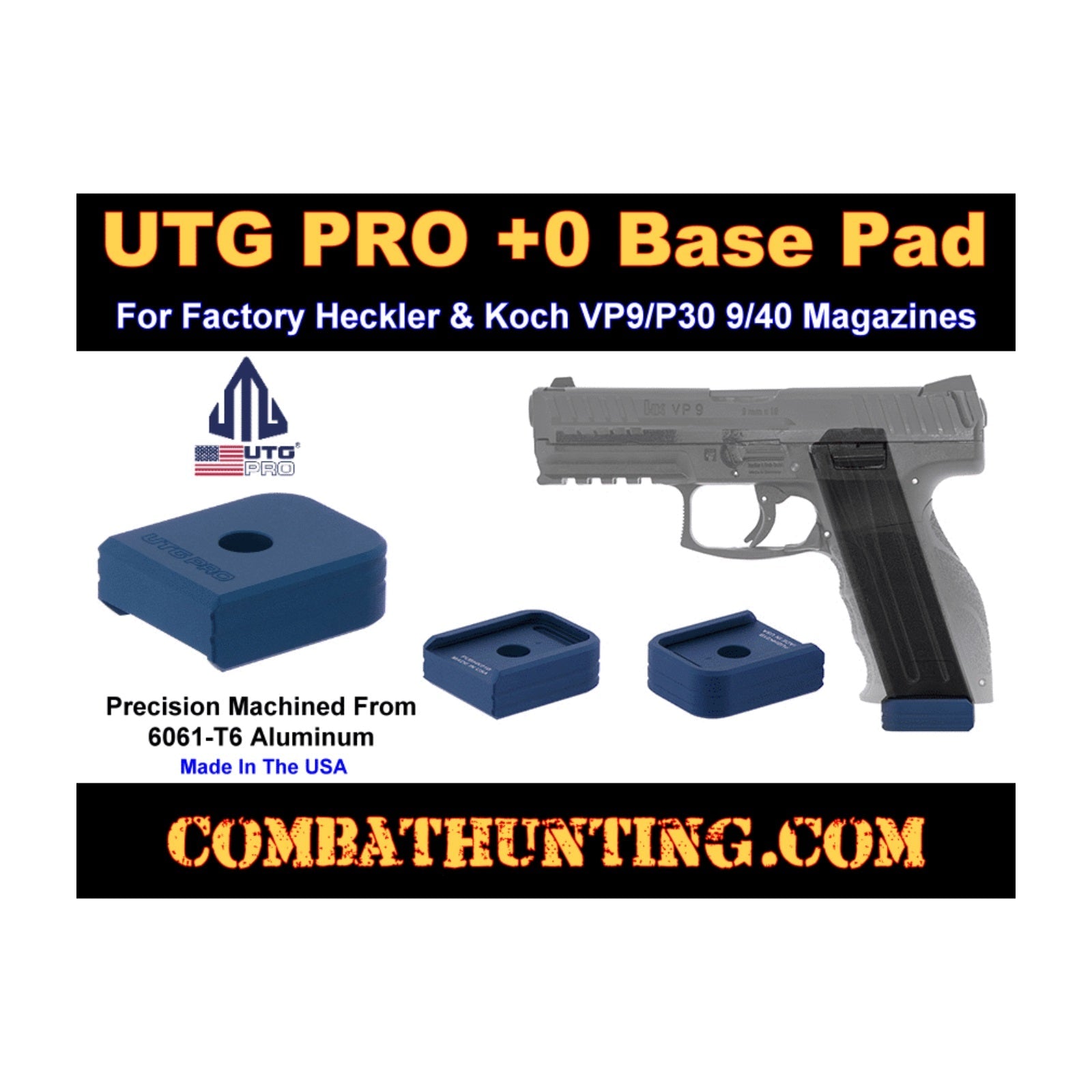 UTG PRO PUBHK01B +0 Base Pad HK VP9/P30 9/40 Matte Blue Aluminum