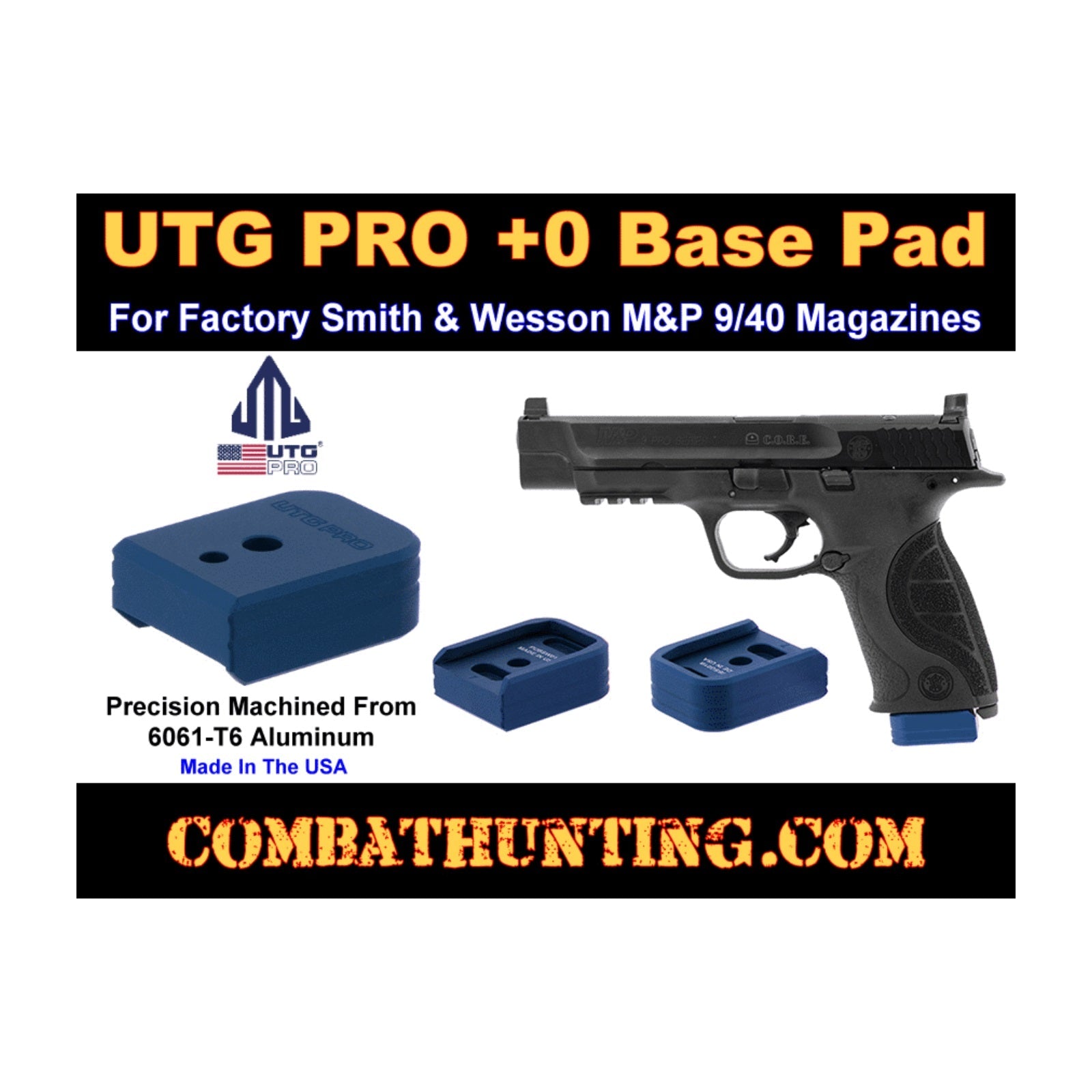 UTG PRO PUBSW01B +0 Base Pad S&W M&P 9/40 Matte Blue Aluminum