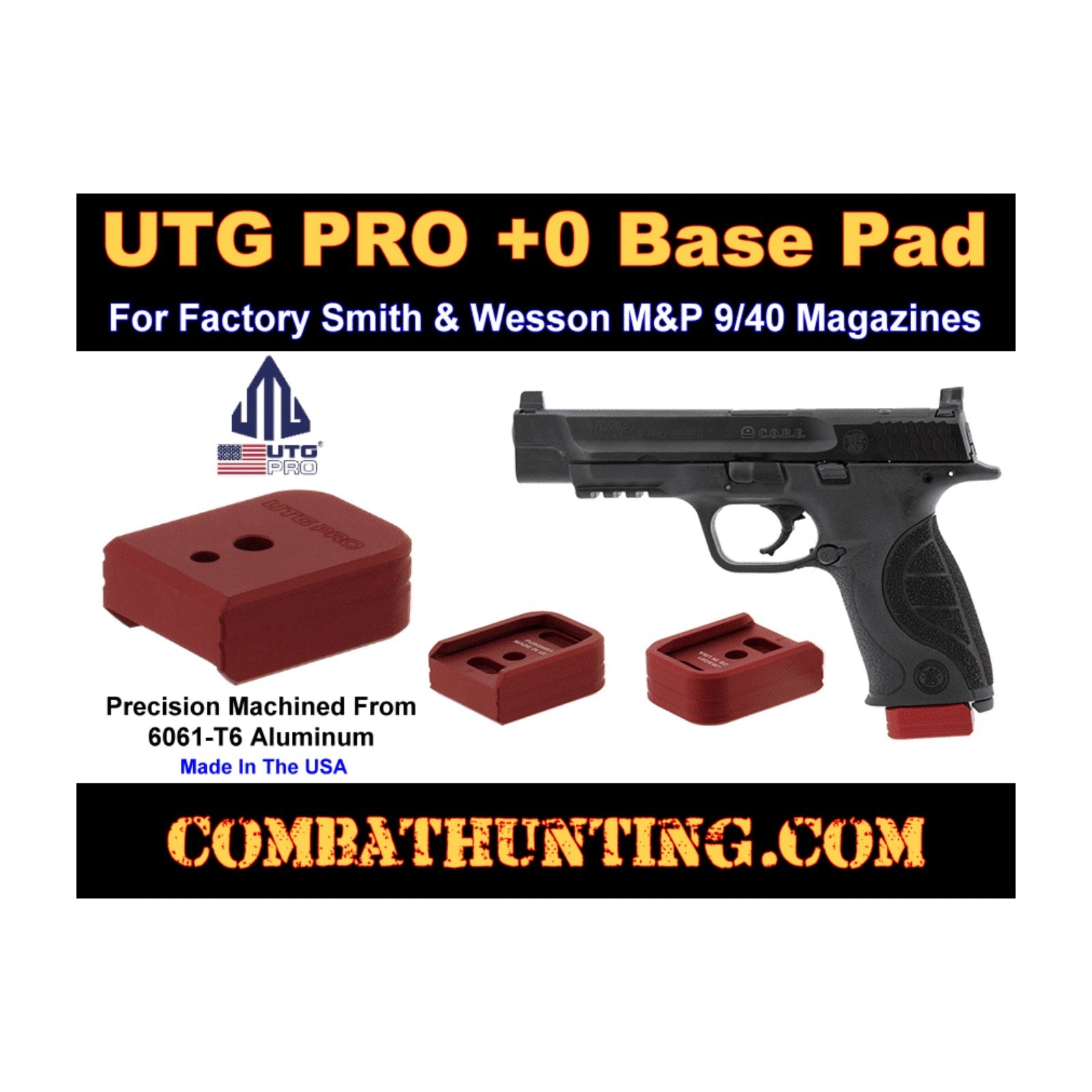 UTG PRO PUBSW01R +0 Base Pad S&W M&P 9/40 Matte Red Aluminum