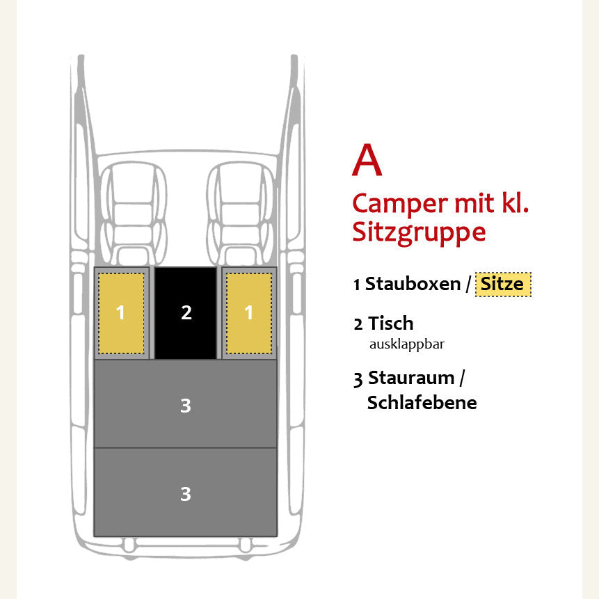 VariVan VariKomb A mit zwei Stauboxen, ausklappbarem Tisch und Schlafebene