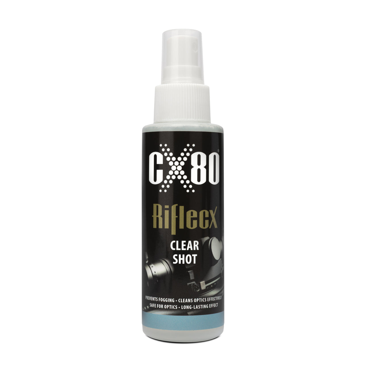 RifleCX Clear Shot 100 ml – Antibeschlagreiniger für Schutzbrillen und Zieloptiken, SKU 600726