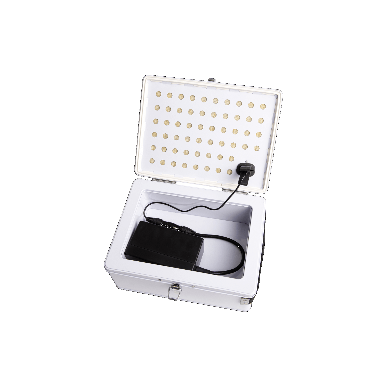 Feuerfeste Akku Ladebox für Lithium-Akkus. Reduziert Risiken beim Laden durch isolierte Konstruktion und Druckentlastungssystem. geöffnet