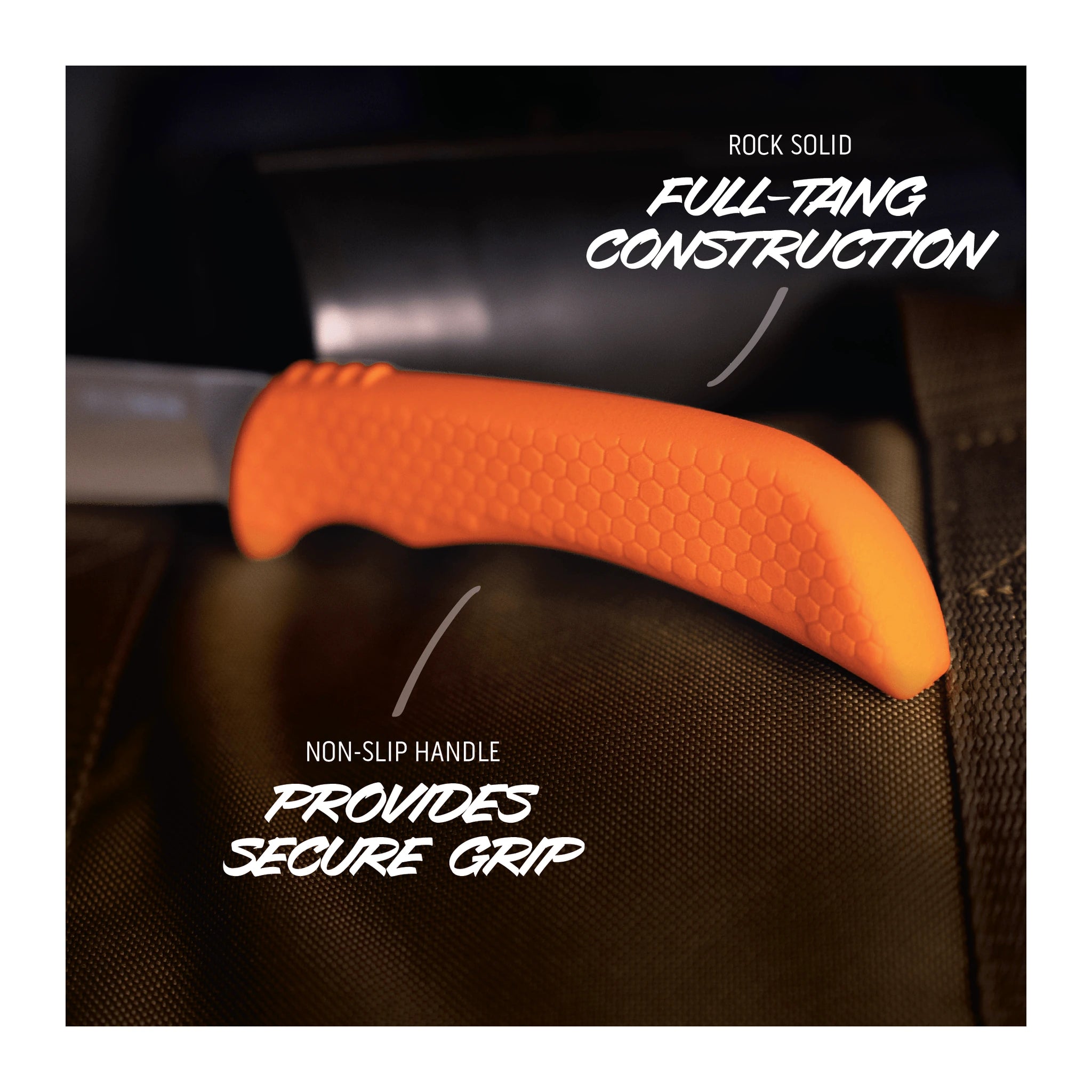 Outdoor Edge WildGuide Full-Tang-Konstruktion und orangefarbene Griffstruktur
