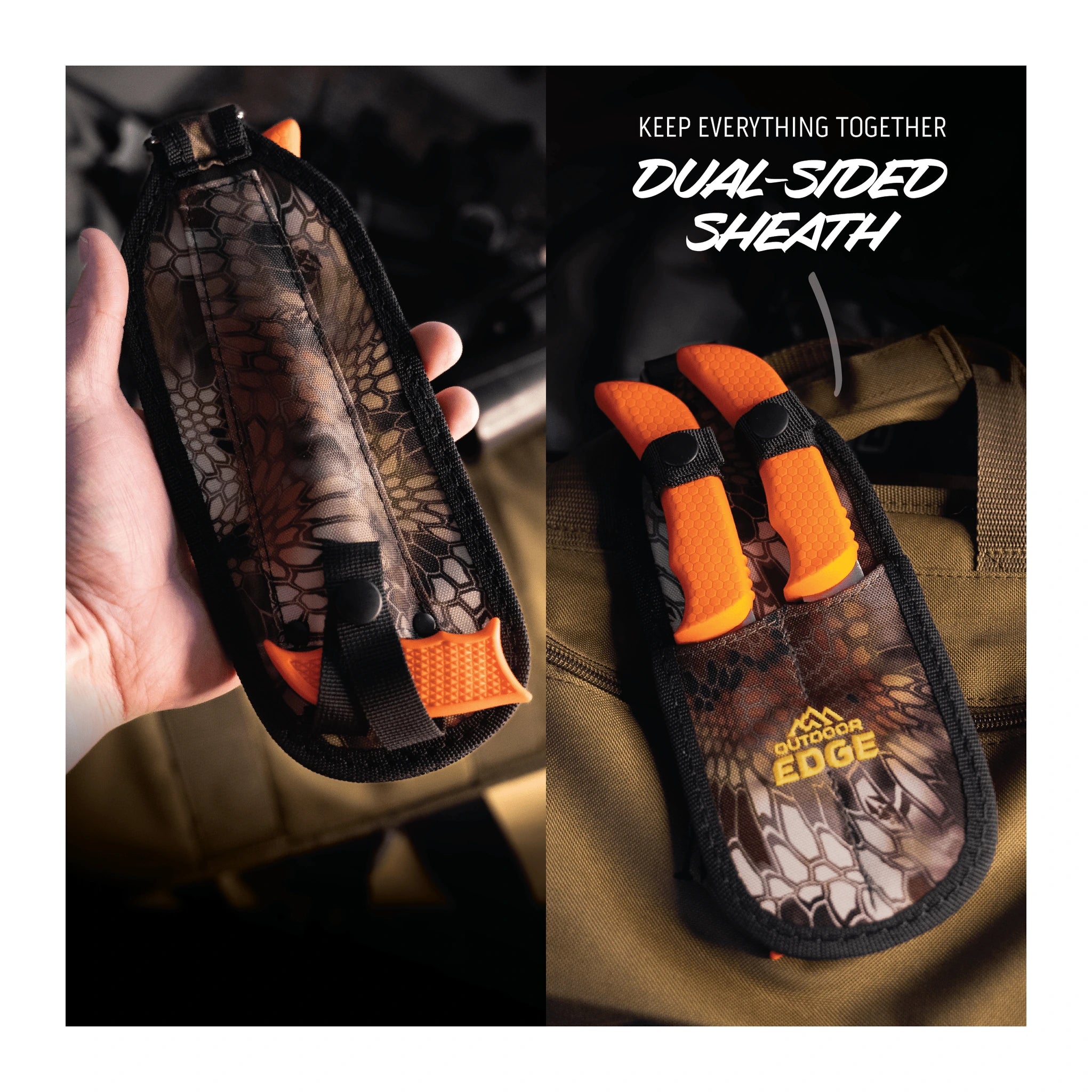 Outdoor Edge WildGuide doppelseitige Kryptek-Nylonscheide im Einsatz