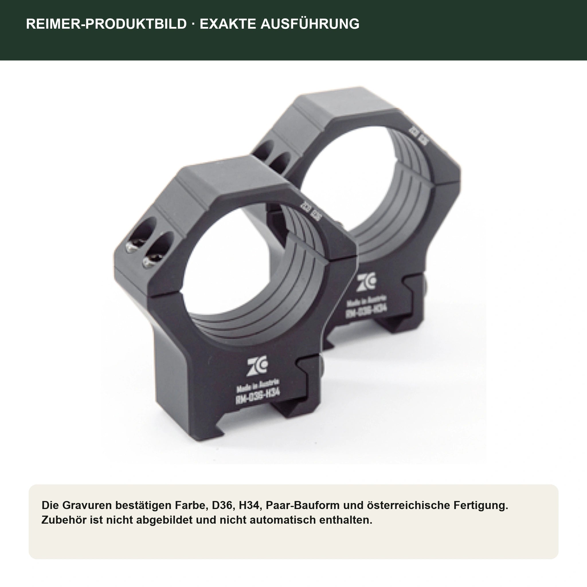 ZCO 400-0385 Ringmontage D36 H34 – exaktes Reimer-Produktbild mit Gravuren