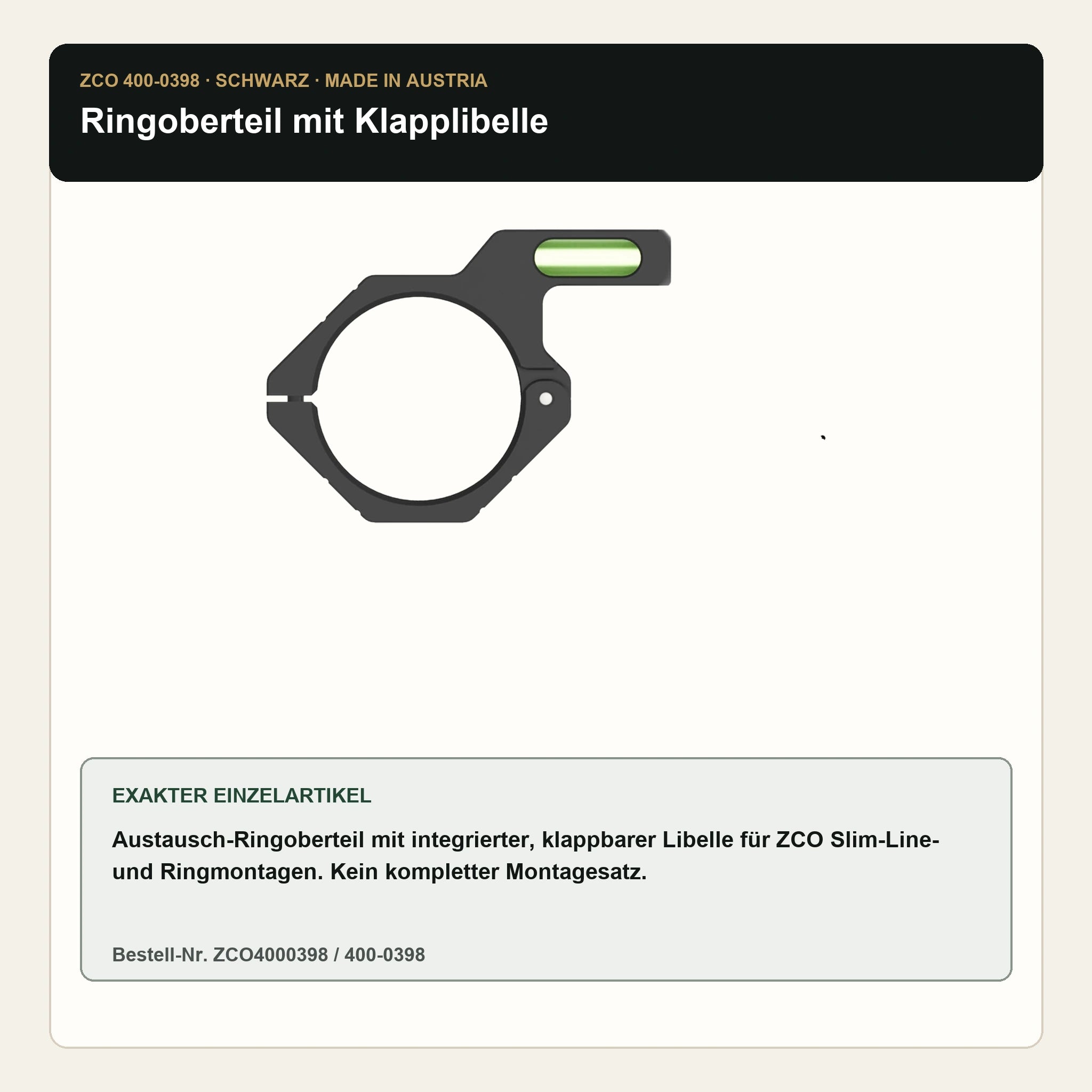 ZCO Ringoberteil mit Klapplibelle 400-0398 – exakter schwarzer Einzelartikel