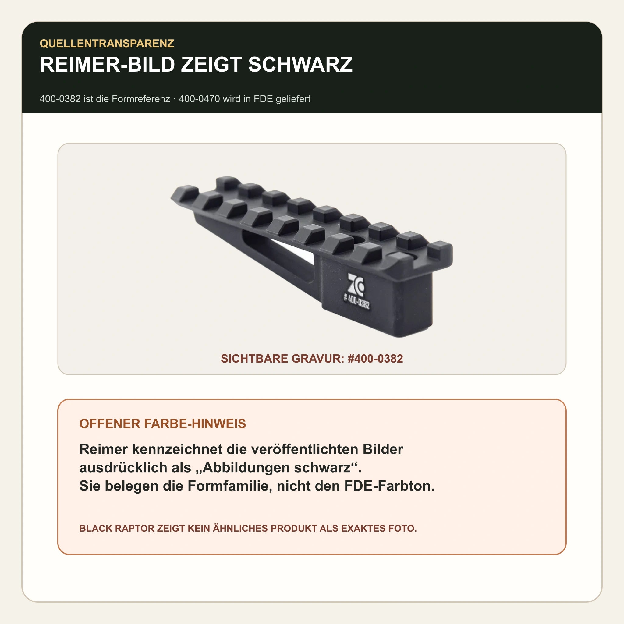 ZCO 400-0470 FDE – offen gekennzeichnete schwarze Reimer-Formreferenz 400-0382