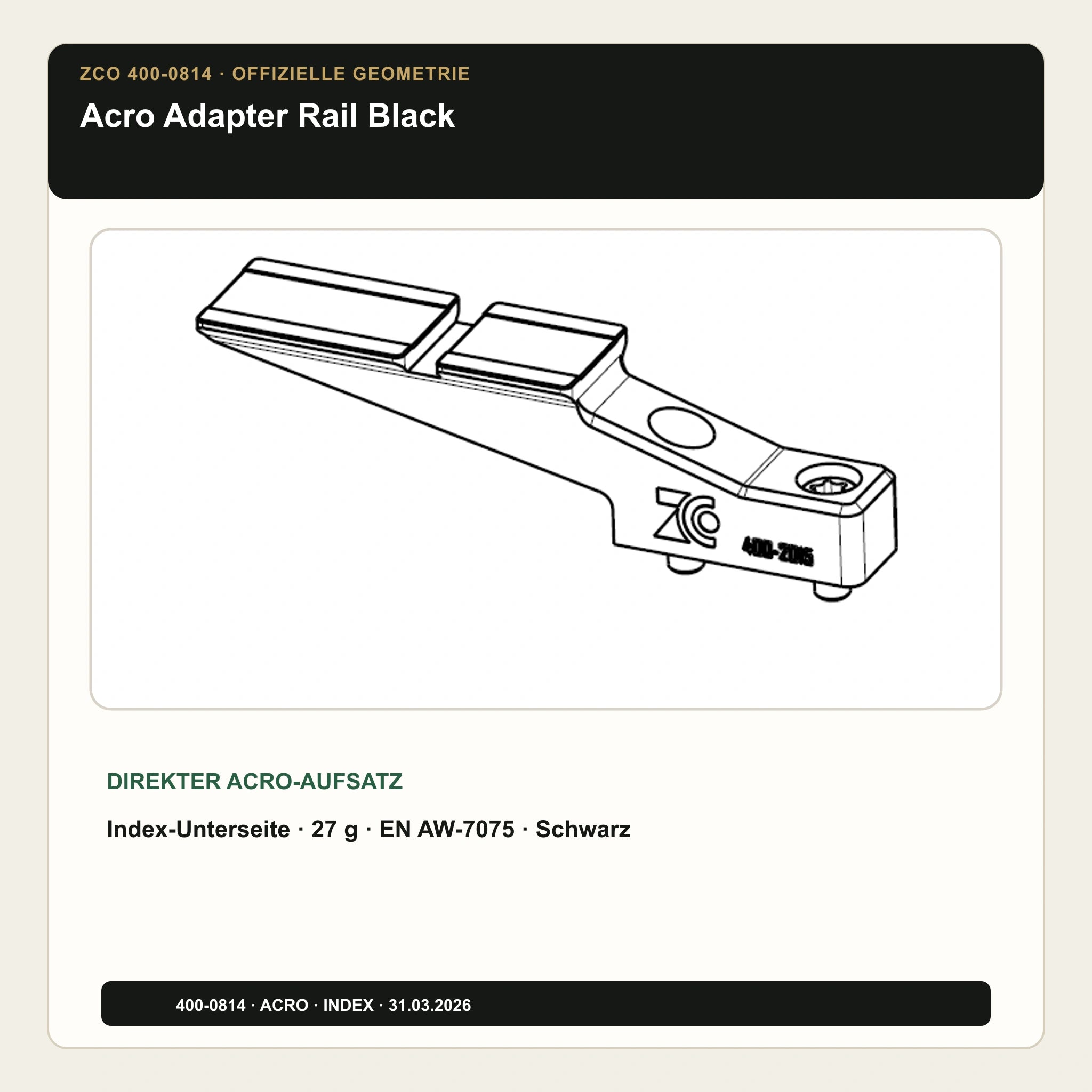 ZCO Acro Adapter Rail Black 400-0814 – offizielles Produkt und Kerndaten