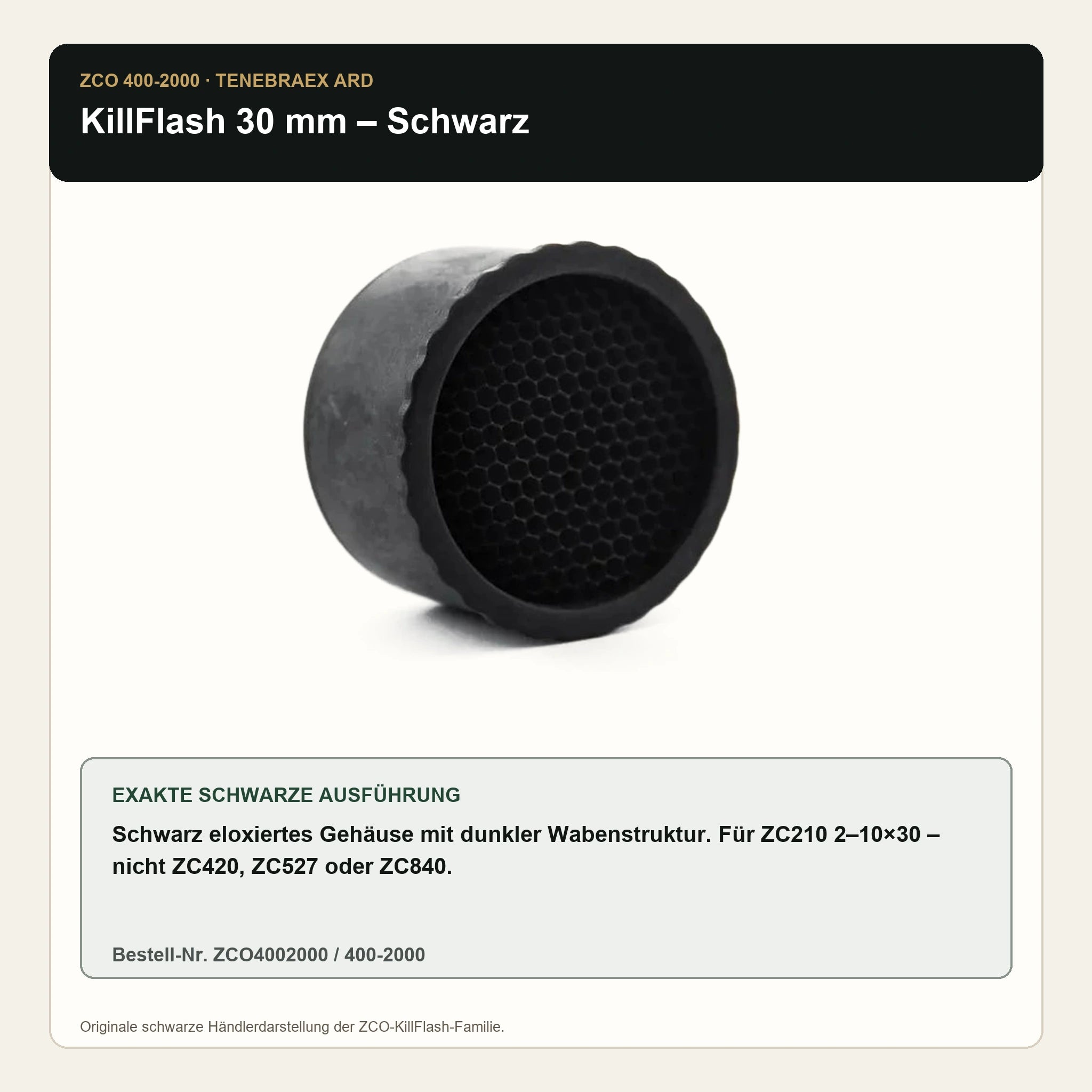 ZCO KillFlash 30 mm Schwarz 400-2000 – Originaldarstellung und eindeutige Produktidentität