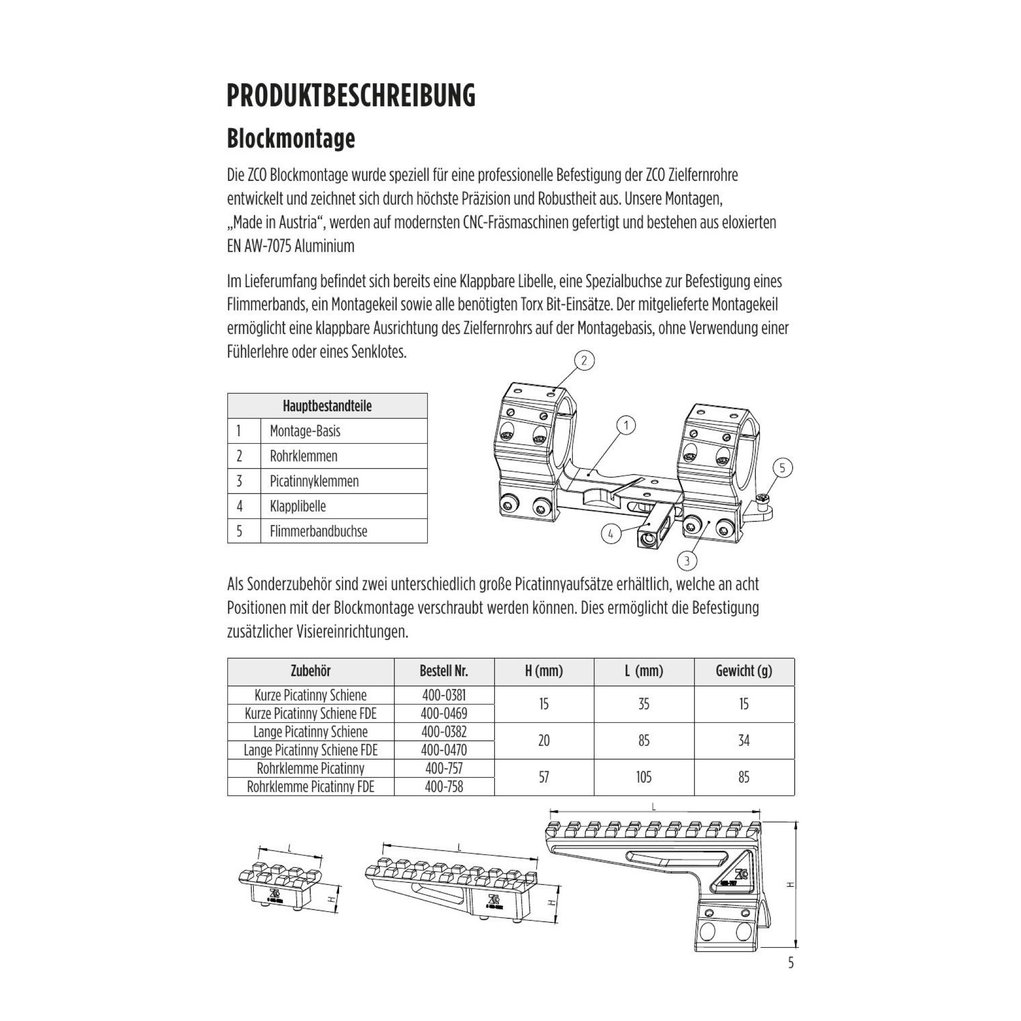 ZCO Picatinny-Schiene lang 85 mm FDE 400-0470 für die klassische Blockmontage