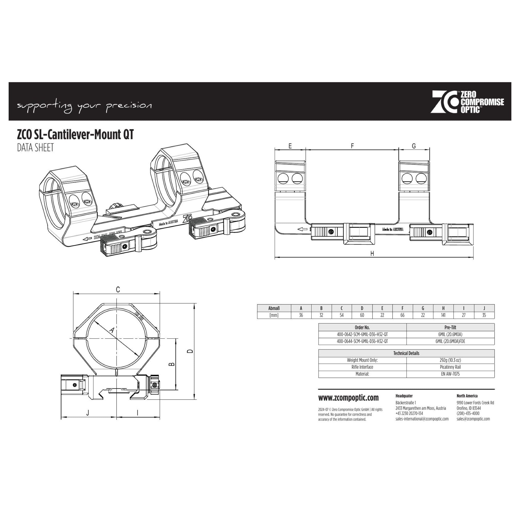 ZCO Slim-Line Cantilever QT 36 mm 6 MIL FDE – offizielles ZCO-Datenblatt