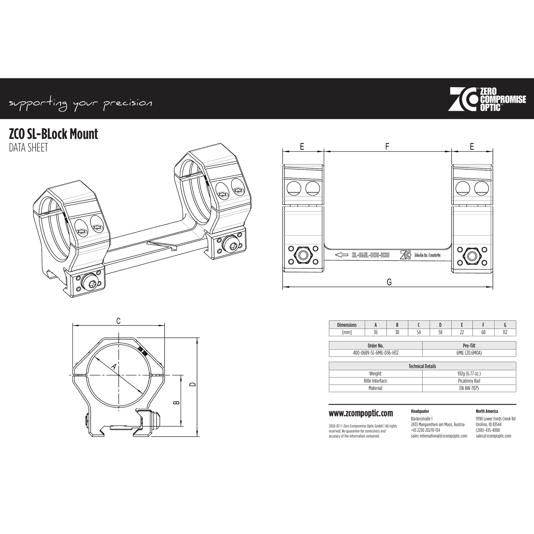 ZCO SL-Block Mount 36 mm 6 MIL 400-0689 – offizielles Datenblatt
