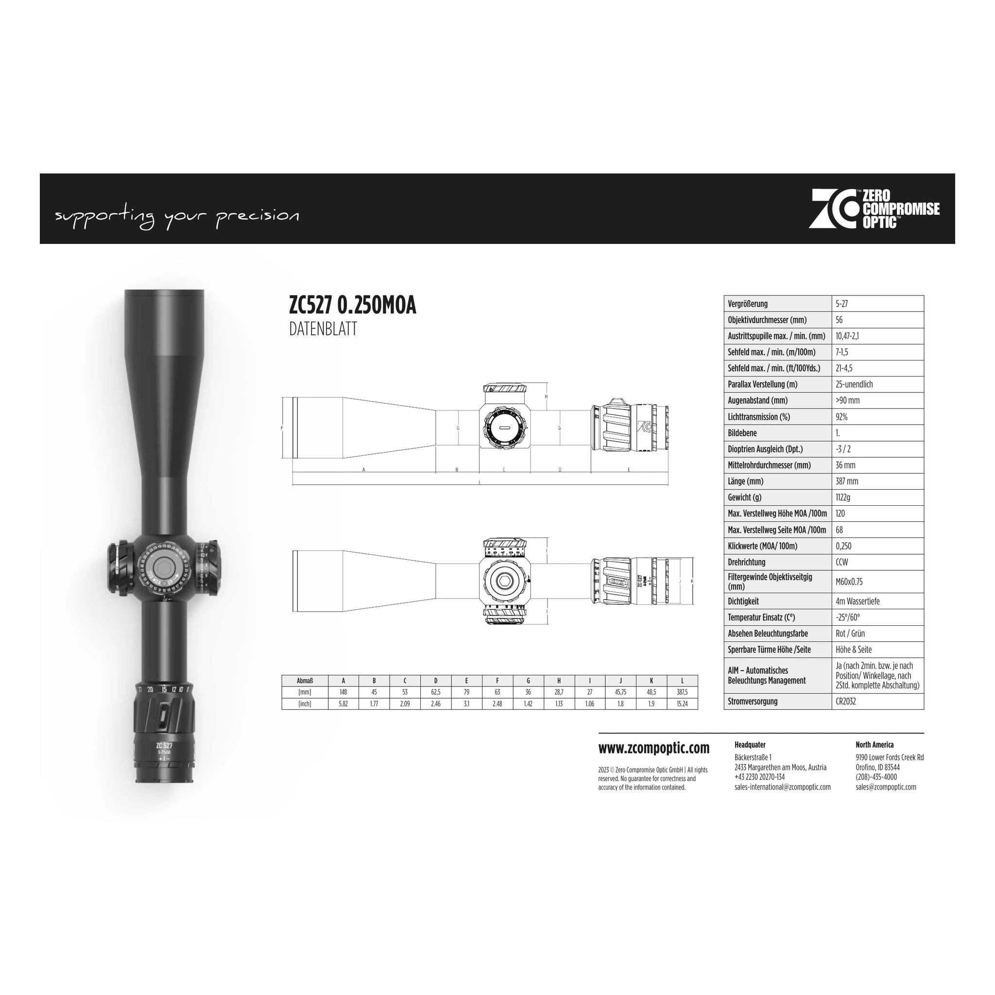 Zero Compromise Optic ZC527 0,250 MOA – offizielles Datenblatt im Überblick