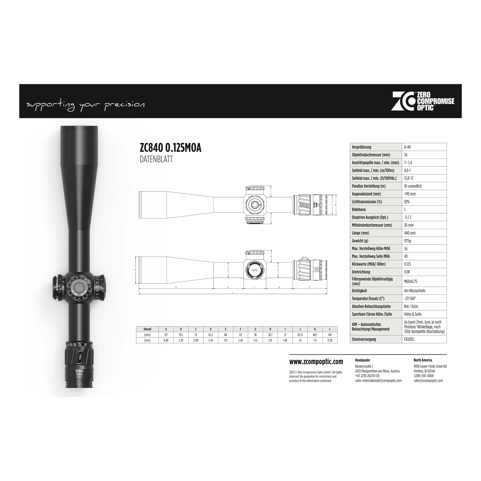 Zero Compromise Optic ZC840 0,125 MOA – offizielles Datenblatt im Überblick
